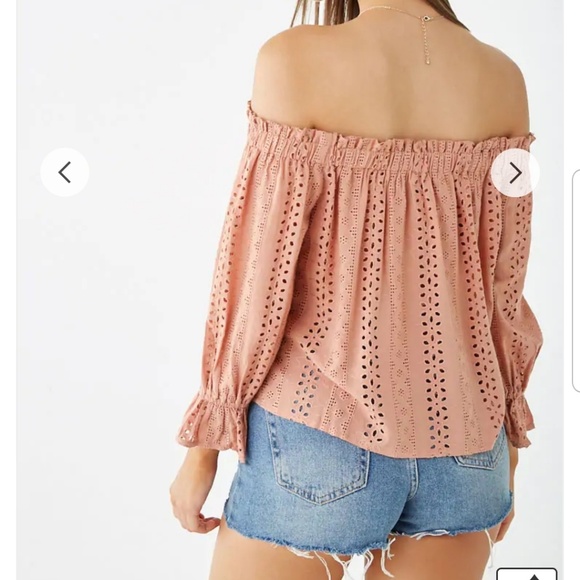 Blush Eyelet Off The Shoulder Top - Picture 2 of 7